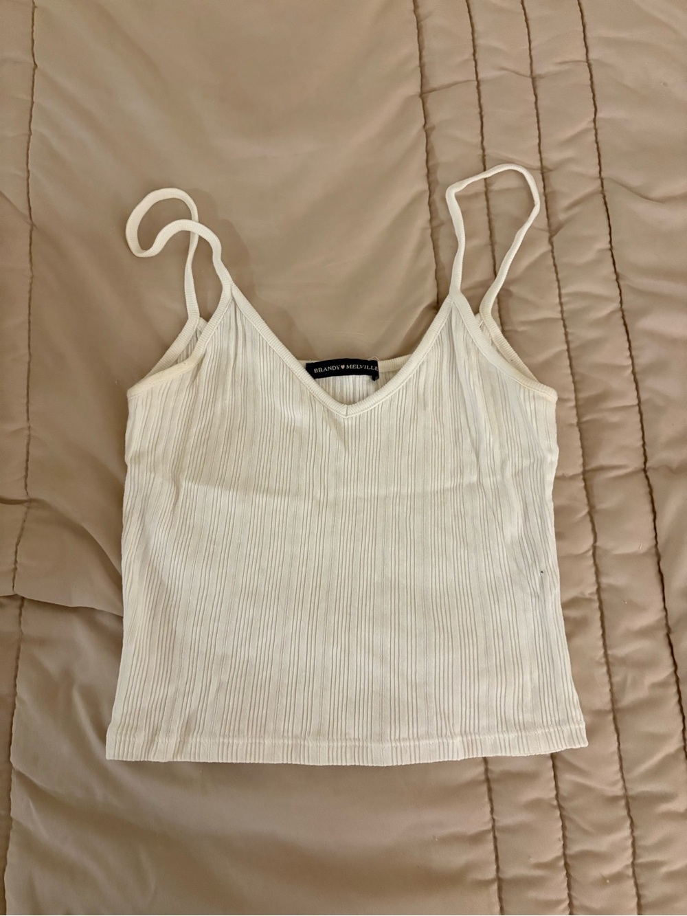 Brandy Melville White Ribbed V‑Neck Cami